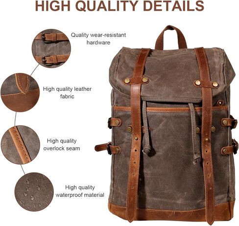 Waxed Canvas Leather Hiking Travel Waterproof Backpack for College Weekend Travel Fit 15in laptops in Kuwait