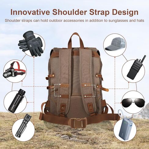 Waxed Canvas Leather Hiking Travel Waterproof Backpack for College Weekend Travel Fit 15in laptops in Kuwait