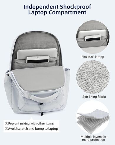 Travel Laptop Backpack for Women Men, Large Work Backpack for Commuter College School Book Bags, Reflective Water Resistant Backpack with Luggage Strap Bottle Pocket Chest Strap, Glacier White in Kuwait