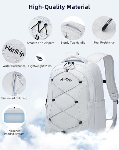 Travel Laptop Backpack for Women Men, Large Work Backpack for Commuter College School Book Bags, Reflective Water Resistant Backpack with Luggage Strap Bottle Pocket Chest Strap, Glacier White in Kuwait