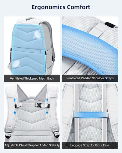 Travel Laptop Backpack for Women Men, Large Work Backpack for Commuter College School Book Bags, Reflective Water Resistant Backpack with Luggage Strap Bottle Pocket Chest Strap, Glacier White in Kuwait