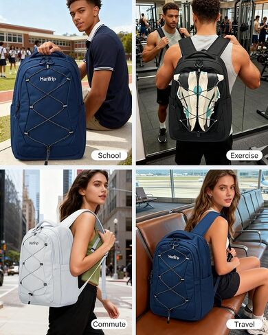 Travel Laptop Backpack for Women Men, Large Work Backpack for Commuter College School Book Bags, Reflective Water Resistant Backpack with Luggage Strap Bottle Pocket Chest Strap, Glacier White in Kuwait