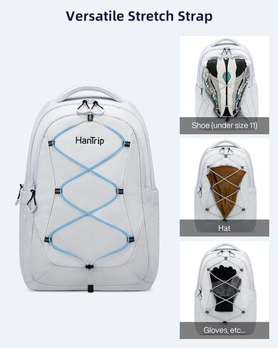 Travel Laptop Backpack for Women Men, Large Work Backpack for Commuter College School Book Bags, Reflective Water Resistant Backpack with Luggage Strap Bottle Pocket Chest Strap, Glacier White in Kuwait