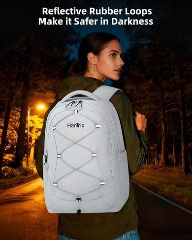 Travel Laptop Backpack for Women Men, Large Work Backpack for Commuter College School Book Bags, Reflective Water Resistant Backpack with Luggage Strap Bottle Pocket Chest Strap, Glacier White in Kuwait