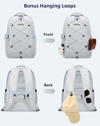 Travel Laptop Backpack for Women Men, Large Work Backpack for Commuter College School Book Bags, Reflective Water Resistant Backpack with Luggage Strap Bottle Pocket Chest Strap, Glacier White in Kuwait