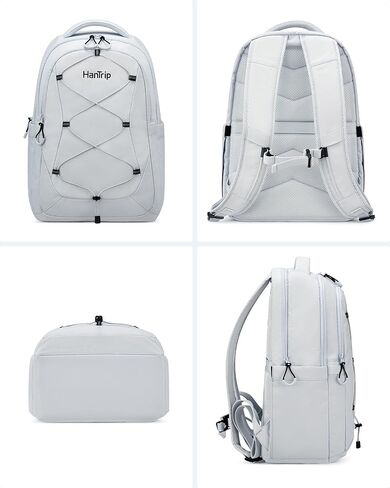 Travel Laptop Backpack for Women Men, Large Work Backpack for Commuter College School Book Bags, Reflective Water Resistant Backpack with Luggage Strap Bottle Pocket Chest Strap, Glacier White in Kuwait