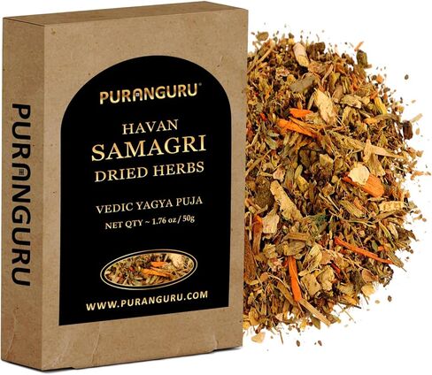 Havan Samagri for Puja | 50g/1.76 oz | Vedic Yagya Puja Hawan Samagri | Fragrant Natural Dried Herbs for Burning | Home Havan Kund Homam Samagri | Energy Cleansing, and Spiritual Protection in Kuwait