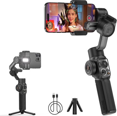 ZHIYUN Smooth 5S AI Combo 3-Axis Gimbal Stabilizer for iPhone 15 Pro Max & Android Smartphone Gimbal with AI Tracker, Built-in Fill Light, Tripod, Phone Stabilizer for Video Recording Vlog Filming in Kuwait