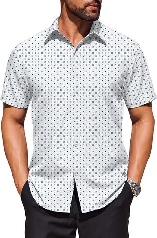 COOFANDY Mens Wrinkle Free Dress Shirt Polka Dot Short Sleeve Button Down Business Casual Shirt in Saudi Arabia
