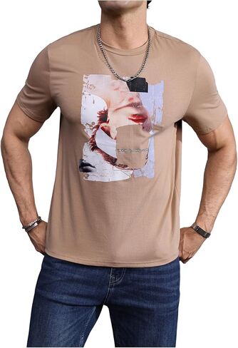 SOLY HUX Men's Graphic Tees Letter Print Casual Short Sleeve T Shirts Summer Tops Vintage Tees Chocolate Brown Graphic XL in Kuwait