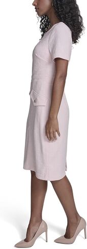 Tommy Hilfiger Women's Short Sleeve Round Neck Novelty Button Tweed Mini Sheath Dress in Saudi Arabia