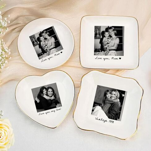 Personalized Photo Jewelry Tray for Mom, Custom Ceramic Trinket Dish with Picture, Ring Holder Keepsake Gift for Mother Grandma Daughter Birthday Home Decor in Kuwait