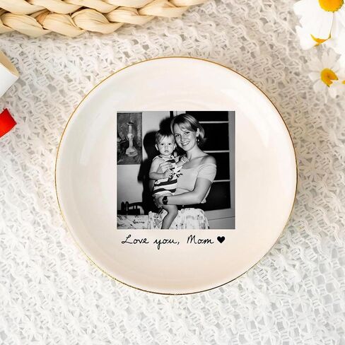 Personalized Photo Jewelry Tray for Mom, Custom Ceramic Trinket Dish with Picture, Ring Holder Keepsake Gift for Mother Grandma Daughter Birthday Home Decor in Kuwait