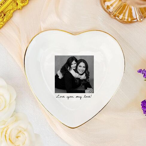 Personalized Photo Jewelry Tray for Mom, Custom Ceramic Trinket Dish with Picture, Ring Holder Keepsake Gift for Mother Grandma Daughter Birthday Home Decor in Kuwait