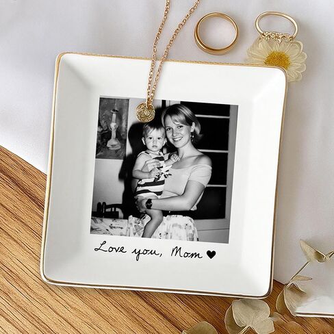 Personalized Photo Jewelry Tray for Mom, Custom Ceramic Trinket Dish with Picture, Ring Holder Keepsake Gift for Mother Grandma Daughter Birthday Home Decor in Kuwait