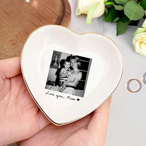 Personalized Photo Jewelry Tray for Mom, Custom Ceramic Trinket Dish with Picture, Ring Holder Keepsake Gift for Mother Grandma Daughter Birthday Home Decor in Kuwait