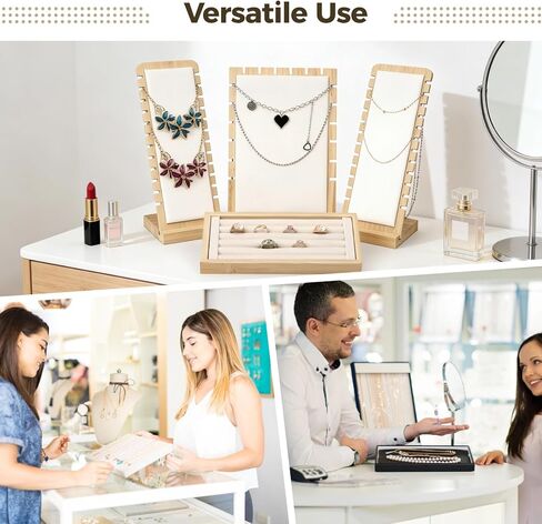 4PCS Necklace Display Stand, Wood Jewelry Display with Ring Display Box, Necklace Display Storage Jewelry Display Storage Set for Vendors Jewelry Shop Dressing Table in Kuwait