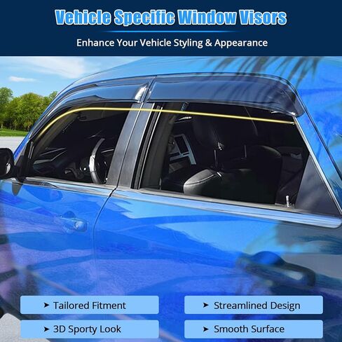 FREEMOTOR802 Tape-on Window Deflectors Fits 2005-2010 Chrysler 300 & 2005-2008 Dodge Magnum, Rain Guards Side Window Visors Wind Deflectors Vent Visors Slim Style Smoke Tinted Acrylic 4PCS in Saudi Arabia