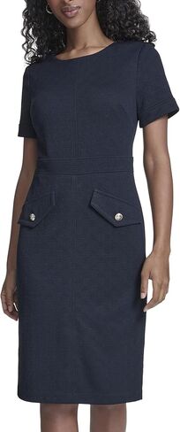 Tommy Hilfiger Women's Short Sleeve Round Neck Novelty Button Tweed Mini Sheath Dress in Saudi Arabia