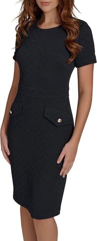 Tommy Hilfiger Women's Short Sleeve Round Neck Novelty Button Tweed Mini Sheath Dress in Saudi Arabia