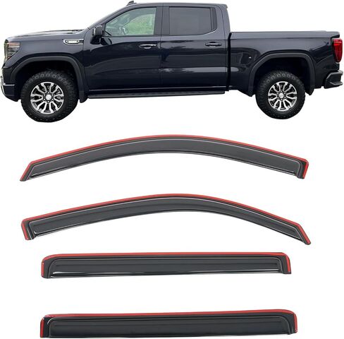 IKON Motorsports في أقنعة نافذة القناة المتوافقة مع 2019-2025 Chevy Silverado GMC Sierra 1500 LTD Limited 2500 3500 HD Crew Cab، واقيات مطر دخان أكريليك، عاكسات الرياح للنافذة الجانبية 4 قطع in Saudi Arabia
