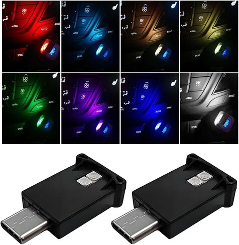 2PCS USB LED Car Atmosphere Lamp, 8 Color Plug In RGB USB Night Light for Car Interior Decoration, Mini Portable Adjustable Bright LED Ambient Lamp Universal for Most Vehicles in Kuwait