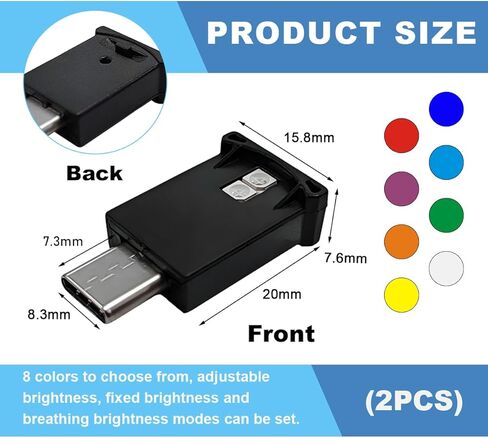 2PCS USB LED Car Atmosphere Lamp, 8 Color Plug In RGB USB Night Light for Car Interior Decoration, Mini Portable Adjustable Bright LED Ambient Lamp Universal for Most Vehicles in Kuwait