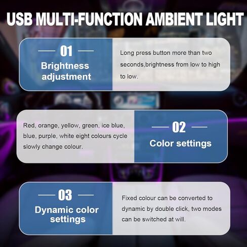 2PCS USB LED Car Atmosphere Lamp, 8 Color Plug In RGB USB Night Light for Car Interior Decoration, Mini Portable Adjustable Bright LED Ambient Lamp Universal for Most Vehicles in Kuwait