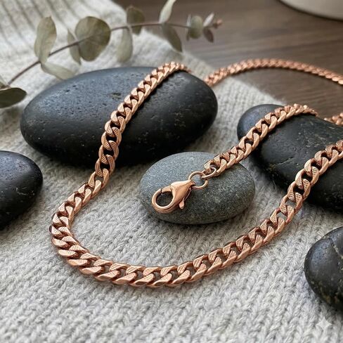 Pure Copper Textured Curb Chain Necklace, Solid Copper Statement Jewelry Set Gift for Women & Men (16-26 Inch) in Kuwait