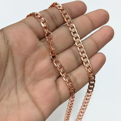Pure Copper Textured Curb Chain Necklace, Solid Copper Statement Jewelry Set Gift for Women & Men (16-26 Inch) in Kuwait