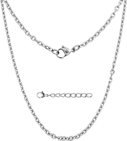 Silvadore سلسلة كابل من الفولاذ المقاوم للصدأ (3 مم، 36 بوصة) قلادة طويلة مطلية بالفضة الإسترلينية للرجال قلادة - Belcher Rolo Dog Tag حقيقية صلبة غير مشوهة مقاومة للماء هدية مجوهرات له in Kuwait