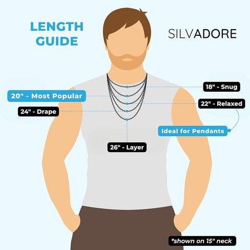 Silvadore سلسلة كابل من الفولاذ المقاوم للصدأ (3 مم، 36 بوصة) قلادة طويلة مطلية بالفضة الإسترلينية للرجال قلادة - Belcher Rolo Dog Tag حقيقية صلبة غير مشوهة مقاومة للماء هدية مجوهرات له in Kuwait