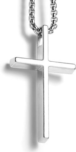 قلادة صليب سيلفي للرجال، حلية صليب سيلفي مع سلسلة متقاطعة 2 مم وقلادة صليب من الفولاذ المقاوم للصدأ، هدية عيد الميلاد، هدية مسيحية للمراهقين in Kuwait