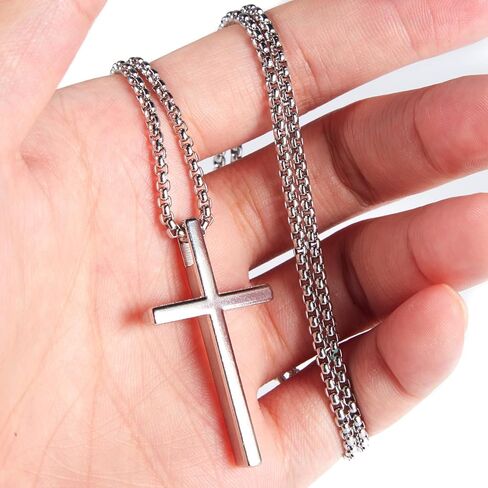 قلادة صليب سيلفي للرجال، حلية صليب سيلفي مع سلسلة متقاطعة 2 مم وقلادة صليب من الفولاذ المقاوم للصدأ، هدية عيد الميلاد، هدية مسيحية للمراهقين in Kuwait