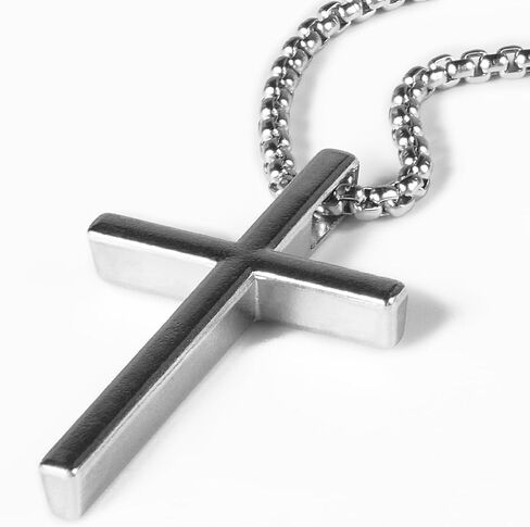 قلادة صليب سيلفي للرجال، حلية صليب سيلفي مع سلسلة متقاطعة 2 مم وقلادة صليب من الفولاذ المقاوم للصدأ، هدية عيد الميلاد، هدية مسيحية للمراهقين in Kuwait