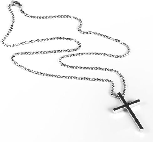 قلادة صليب سيلفي للرجال، حلية صليب سيلفي مع سلسلة متقاطعة 2 مم وقلادة صليب من الفولاذ المقاوم للصدأ، هدية عيد الميلاد، هدية مسيحية للمراهقين in Kuwait