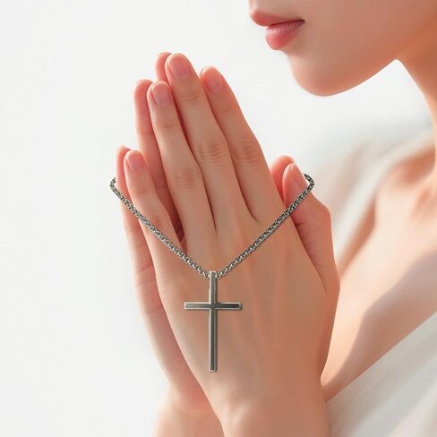 قلادة صليب سيلفي للرجال، حلية صليب سيلفي مع سلسلة متقاطعة 2 مم وقلادة صليب من الفولاذ المقاوم للصدأ، هدية عيد الميلاد، هدية مسيحية للمراهقين in Kuwait