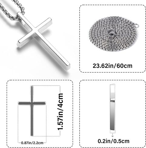 قلادة صليب سيلفي للرجال، حلية صليب سيلفي مع سلسلة متقاطعة 2 مم وقلادة صليب من الفولاذ المقاوم للصدأ، هدية عيد الميلاد، هدية مسيحية للمراهقين in Kuwait