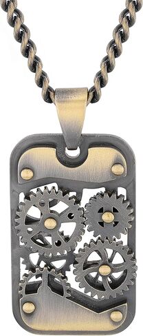 Mechanical Gears Dog Tag Pendant – 24" Curb Chain in Gunmetal Stainless Steel in Saudi Arabia