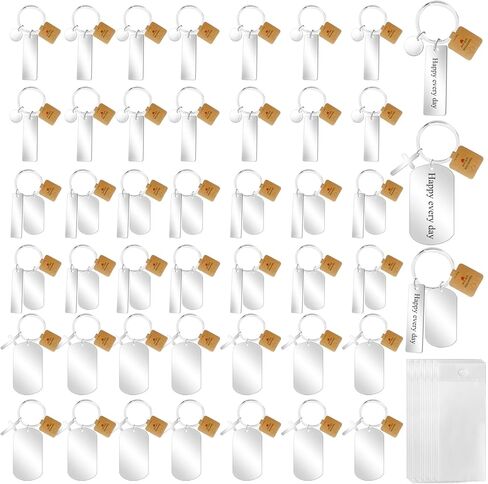 42 Pcs Engravable Metal Keychain Blanks 3 Styles, Round Blanks Key Rings with 45 Pcs Tags and 45 Pcs Packaging Bags, for Laser Engraving DIY Employee Birthday Gift in Kuwait
