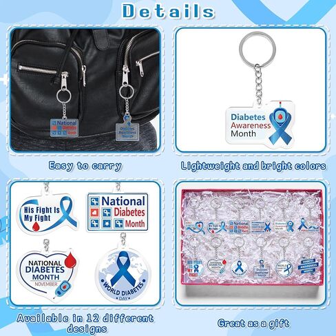 Moon Boat 60pcs Diabetes Awareness Keychain – Bulk Accessories for World Diabetes Day Gifts in Saudi Arabia