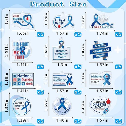 Moon Boat 60pcs Diabetes Awareness Keychain – Bulk Accessories for World Diabetes Day Gifts in Saudi Arabia