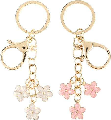 Ouligay 2 قطعة زهرة المفاتيح الوردي سلسلة المفاتيح للنساء مع مشبك جراد البحر سلاسل المفاتيح زهرة لطيف حقيبة قلادة الديكور (الوردي والأبيض) in Kuwait