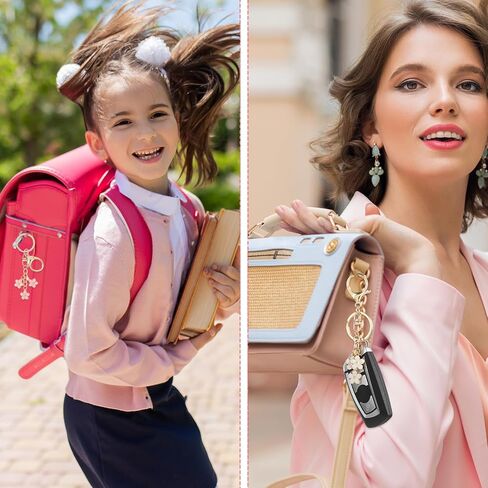 Ouligay 2 قطعة زهرة المفاتيح الوردي سلسلة المفاتيح للنساء مع مشبك جراد البحر سلاسل المفاتيح زهرة لطيف حقيبة قلادة الديكور (الوردي والأبيض) in Kuwait