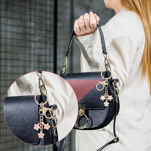 Ouligay 2 قطعة زهرة المفاتيح الوردي سلسلة المفاتيح للنساء مع مشبك جراد البحر سلاسل المفاتيح زهرة لطيف حقيبة قلادة الديكور (الوردي والأبيض) in Kuwait