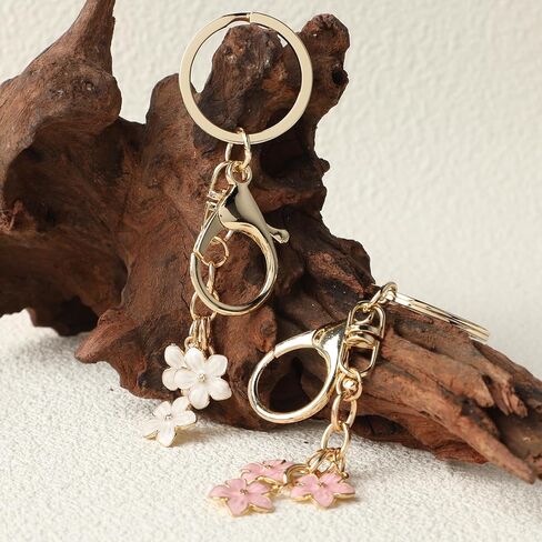 Ouligay 2 قطعة زهرة المفاتيح الوردي سلسلة المفاتيح للنساء مع مشبك جراد البحر سلاسل المفاتيح زهرة لطيف حقيبة قلادة الديكور (الوردي والأبيض) in Kuwait