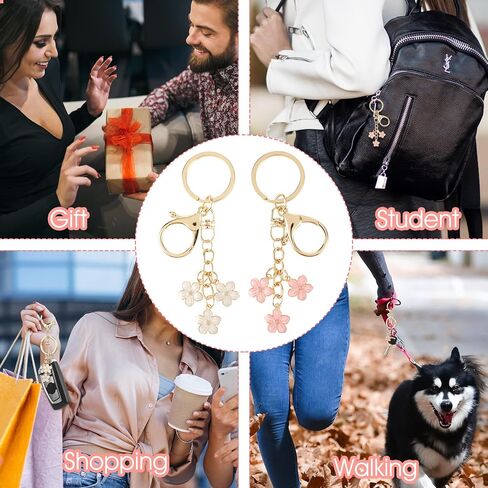 Ouligay 2 قطعة زهرة المفاتيح الوردي سلسلة المفاتيح للنساء مع مشبك جراد البحر سلاسل المفاتيح زهرة لطيف حقيبة قلادة الديكور (الوردي والأبيض) in Kuwait