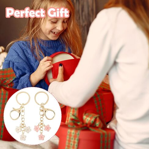 Ouligay 2 قطعة زهرة المفاتيح الوردي سلسلة المفاتيح للنساء مع مشبك جراد البحر سلاسل المفاتيح زهرة لطيف حقيبة قلادة الديكور (الوردي والأبيض) in Kuwait