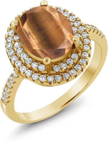 Gem Stone King 1-3 Cttw Gemstone Birthstone Ring For Women | 18K Yellow Gold Plated Silver | Oval 9X7MM | Wedding Engagement Anniversary Promise Ring in Kuwait