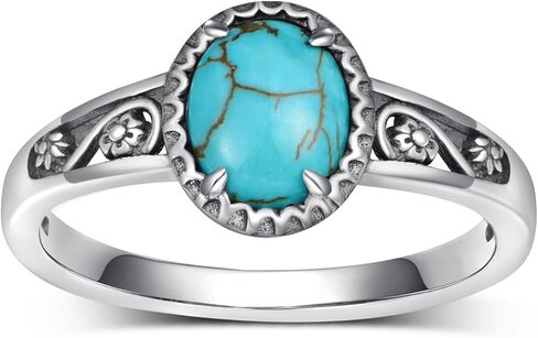 Genuine Turquoise Ring for Women 925 Sterling Silver Western Ring Vintage Boho Western Nature Gemstone Genuine Turquoise Jewelry for Women in Kuwait